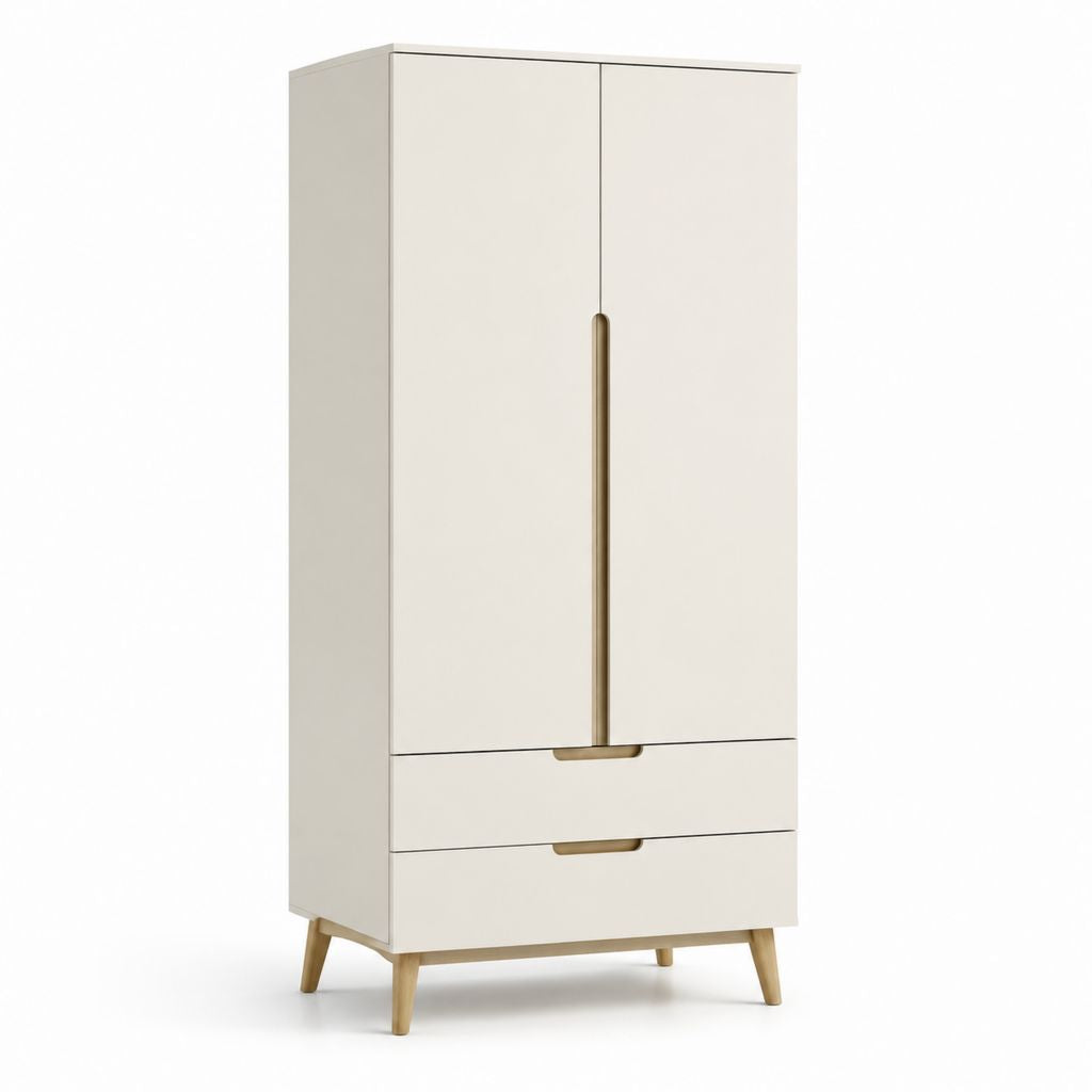 Armadio guardaroba rettangolare 2 ante 2 cassetti bianco avorio in MDF 90 x 50 x 200 cm