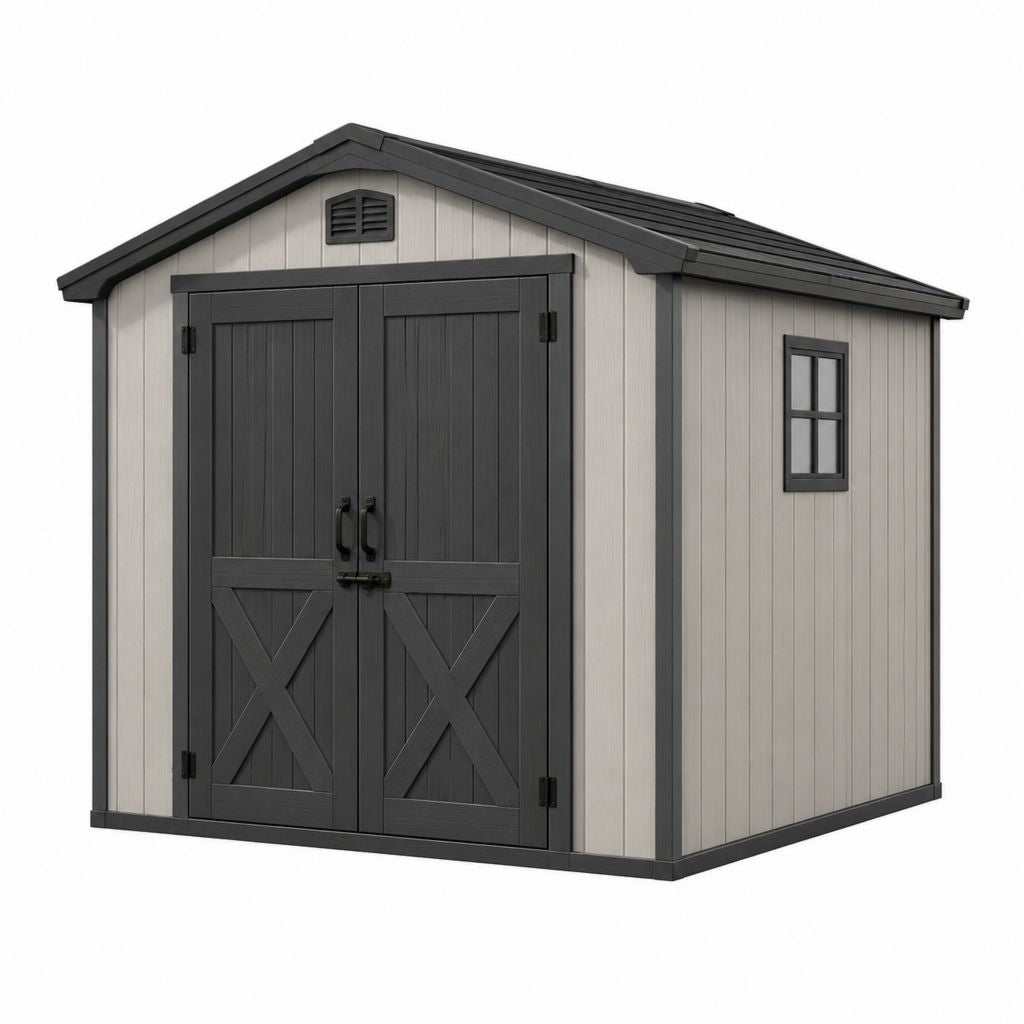 Casetta da giardino in resina PP grigio e antracite rettangolare 226 x 185 x 210 cm con doppia porta