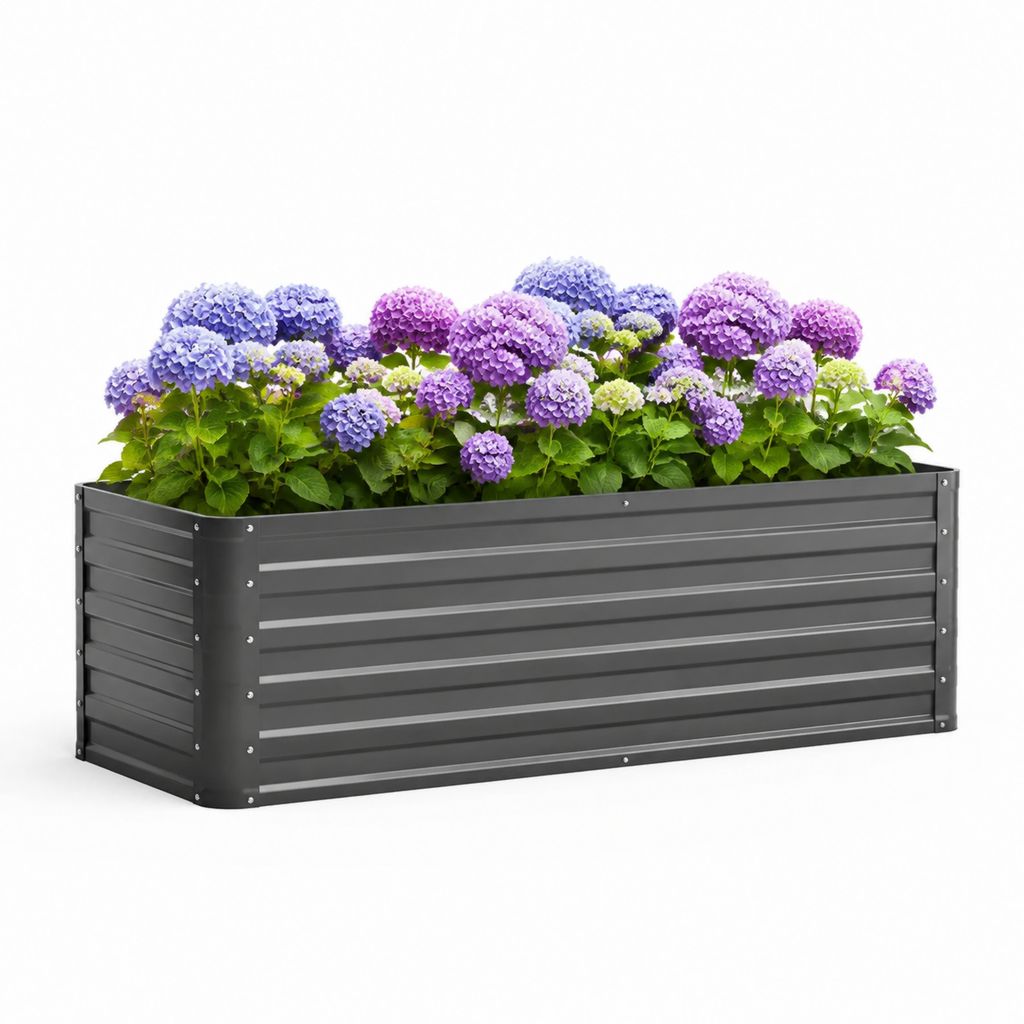 Fioriera rialzata rettangolare grigio antracite in acciaio verniciato a polvere 120 x 60 x 30 cm
