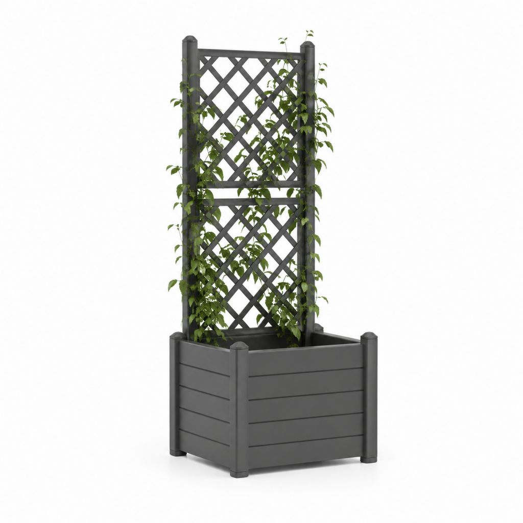 Fioriera con grigliato rampicanti grigio in PP 43 x 43 x 142 cm