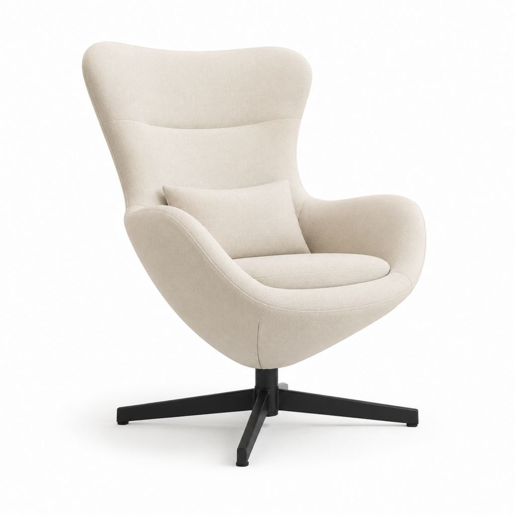 Poltrona girevole da soggiorno beige in poliestere con base in acciaio 80 x 86 x 108 cm