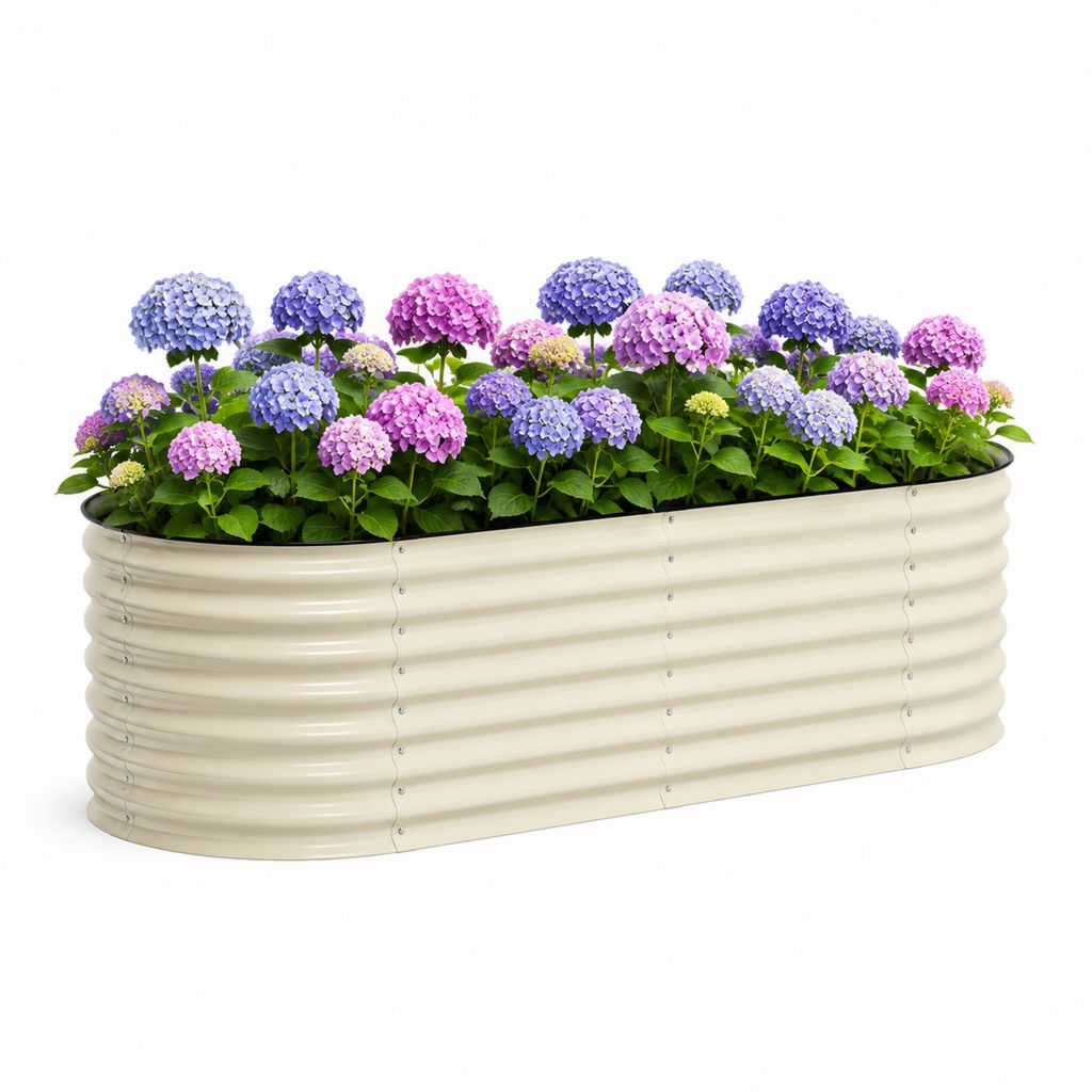 Fioriera rialzata da giardino ovale beige in acciaio zincato 180 x 90 x 60 cm
