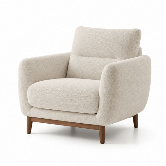 Poltrona soggiorno beige bouclé in poliestere con gambe in legno massello 82 x 85 x 85 cm