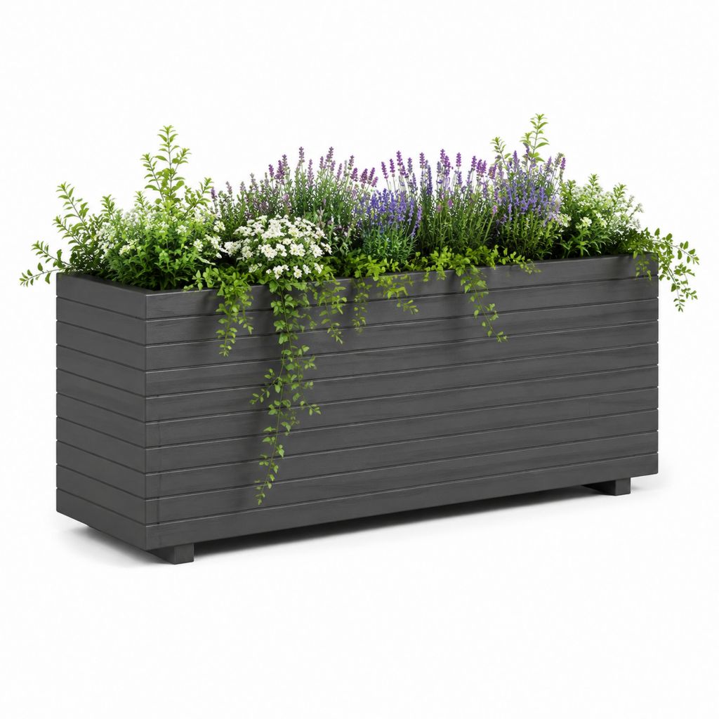 Fioriera da esterno rettangolare grigio antracite in WPC 100 x 40 x 45 cm