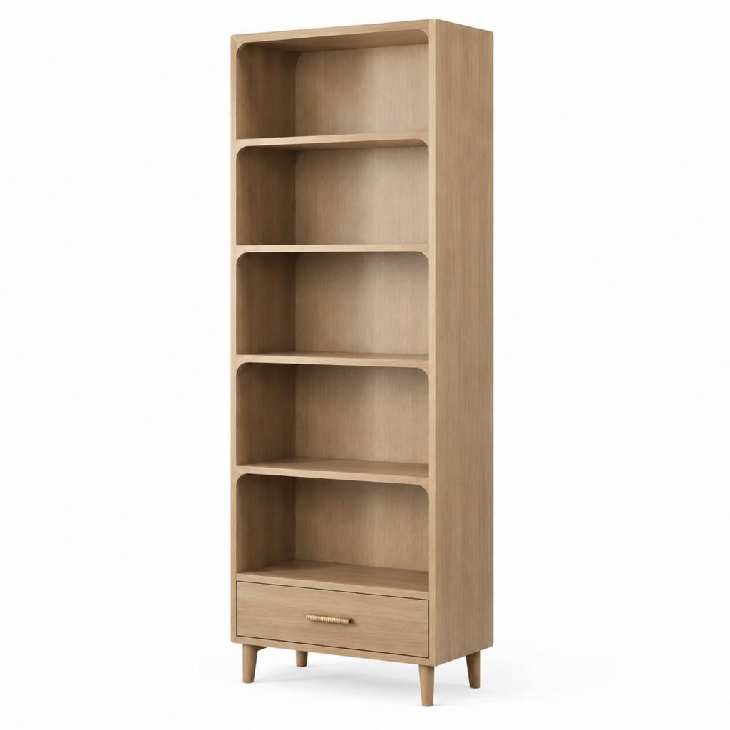 Libreria da terra con cassetto rovere chiaro in MDF rettangolare 60 x 35 x 180 cm