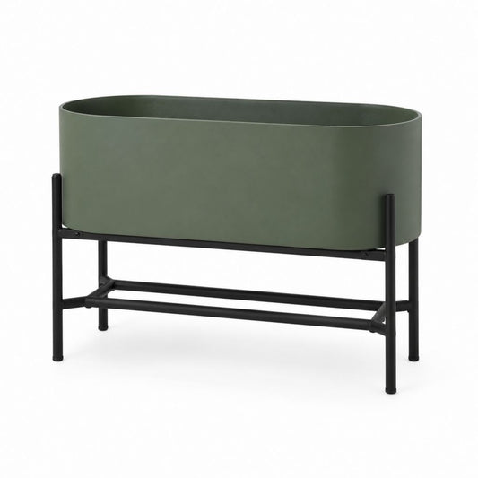 Fioriera rialzata ovale verde in acciaio verniciato 80 x 30 x 70 cm