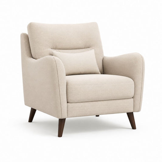 Poltrona da soggiorno beige in poliestere con cuscino e gambe in legno massello 85 x 90 x 100 cm