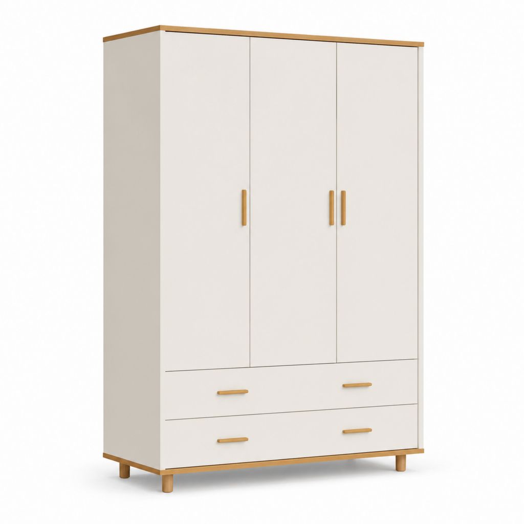 Armadio guardaroba 3 ante 2 cassetti bianco in MDF 120 x 50 x 200 cm