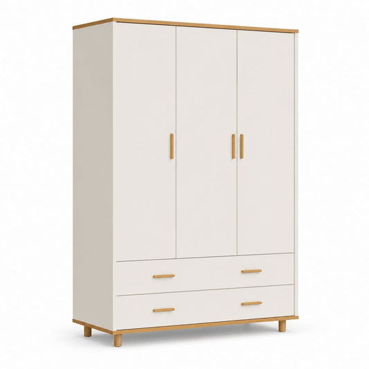 Armadio guardaroba 3 ante 2 cassetti bianco in MDF 120 x 50 x 200 cm