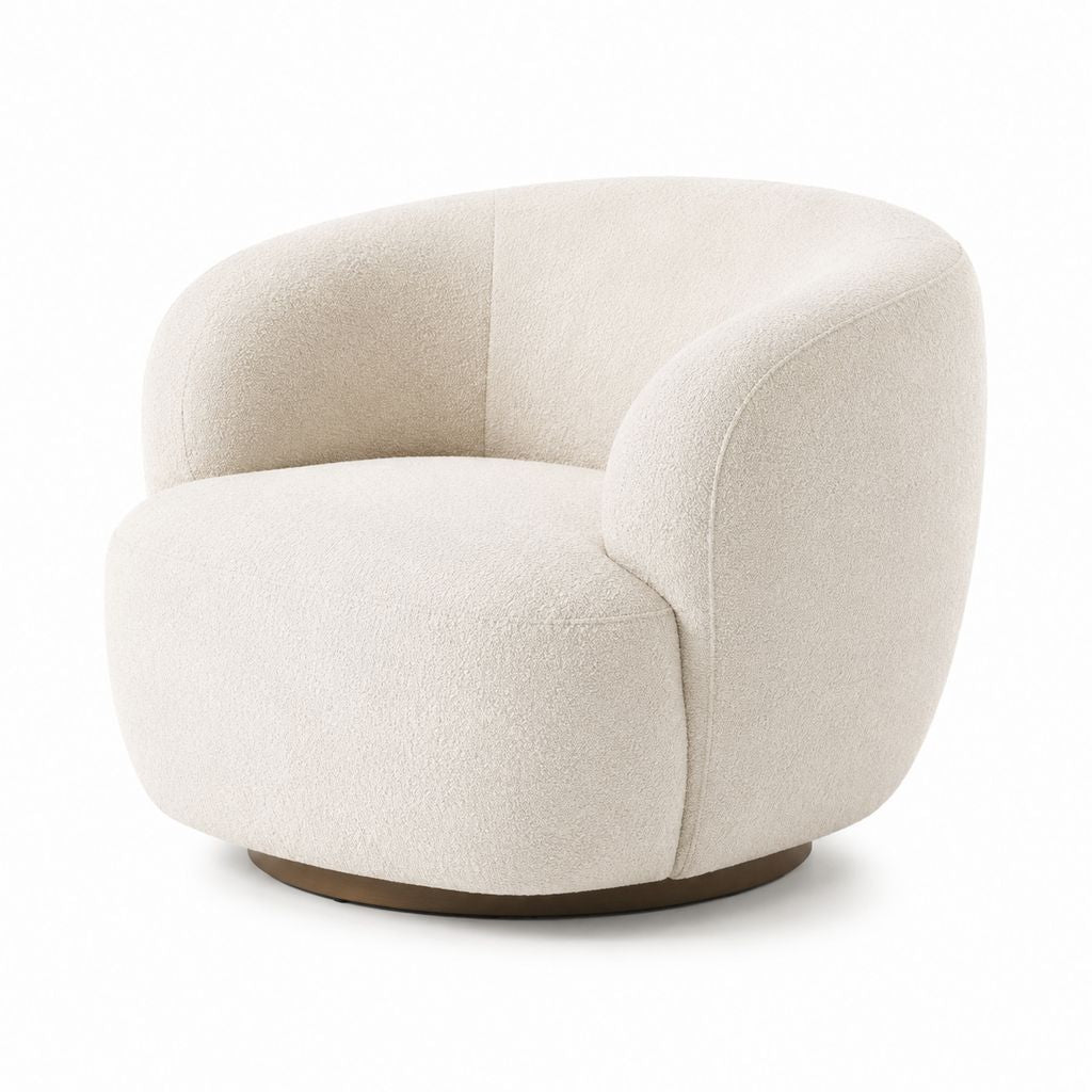 Poltrona girevole avorio in poliestere bouclé con base rotonda 82 x 78 x 78 cm