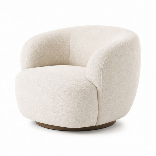 Poltrona girevole avorio in poliestere bouclé con base rotonda 82 x 78 x 78 cm