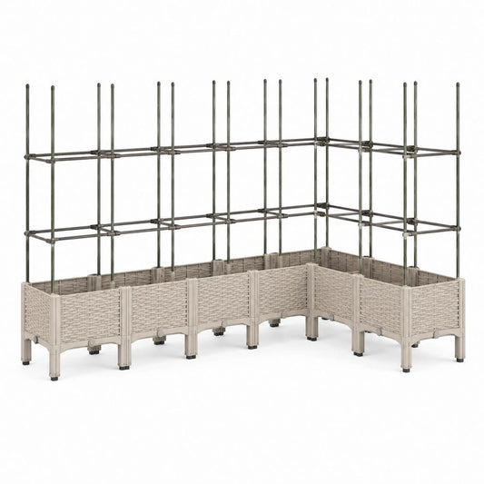 Set di 3 fioriere rialzate rettangolari con grigliato beige e grigio in PP e acciaio 240 x 40 x 160 cm