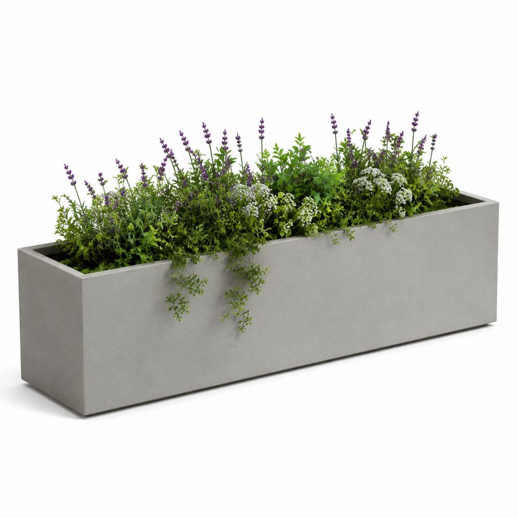 Fioriera rettangolare da esterno grigia in calcestruzzo 100 x 30 x 40 cm