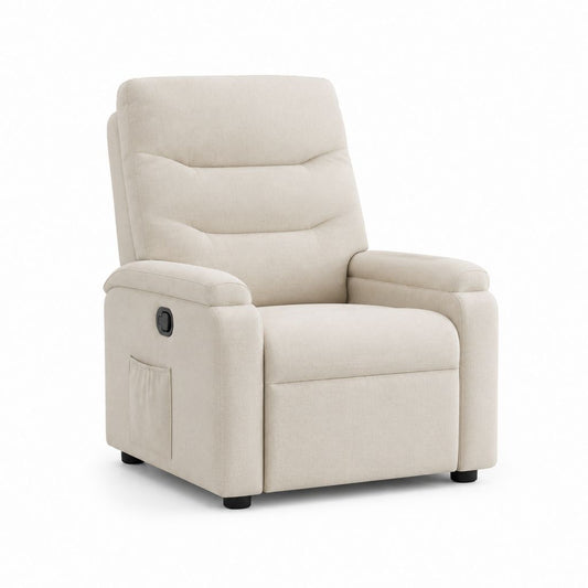 Poltrona reclinabile manuale beige in poliestere con tasca laterale 85 x 94 x 103 cm