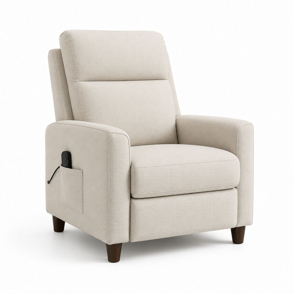 Poltrona reclinabile elettrica beige in poliestere con telecomando 84 x 92 x 104 cm
