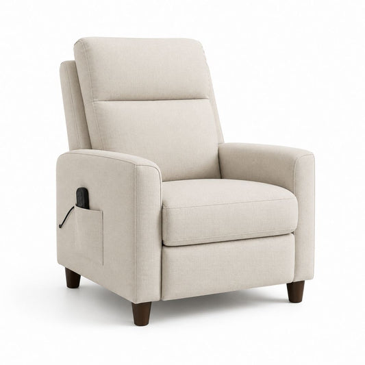 Poltrona reclinabile elettrica beige in poliestere con telecomando 84 x 92 x 104 cm