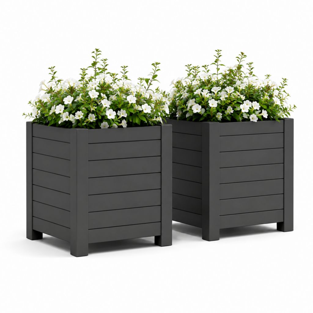 Set di 2 fioriere da giardino quadrate nere in polipropilene 40 x 40 x 40 cm