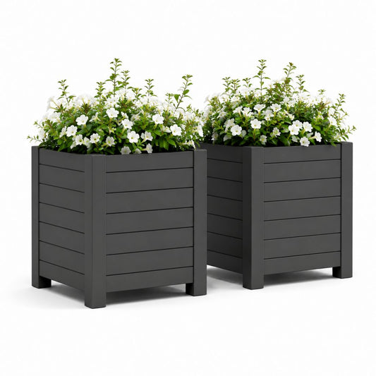 Set di 2 fioriere da giardino quadrate nere in polipropilene 40 x 40 x 40 cm