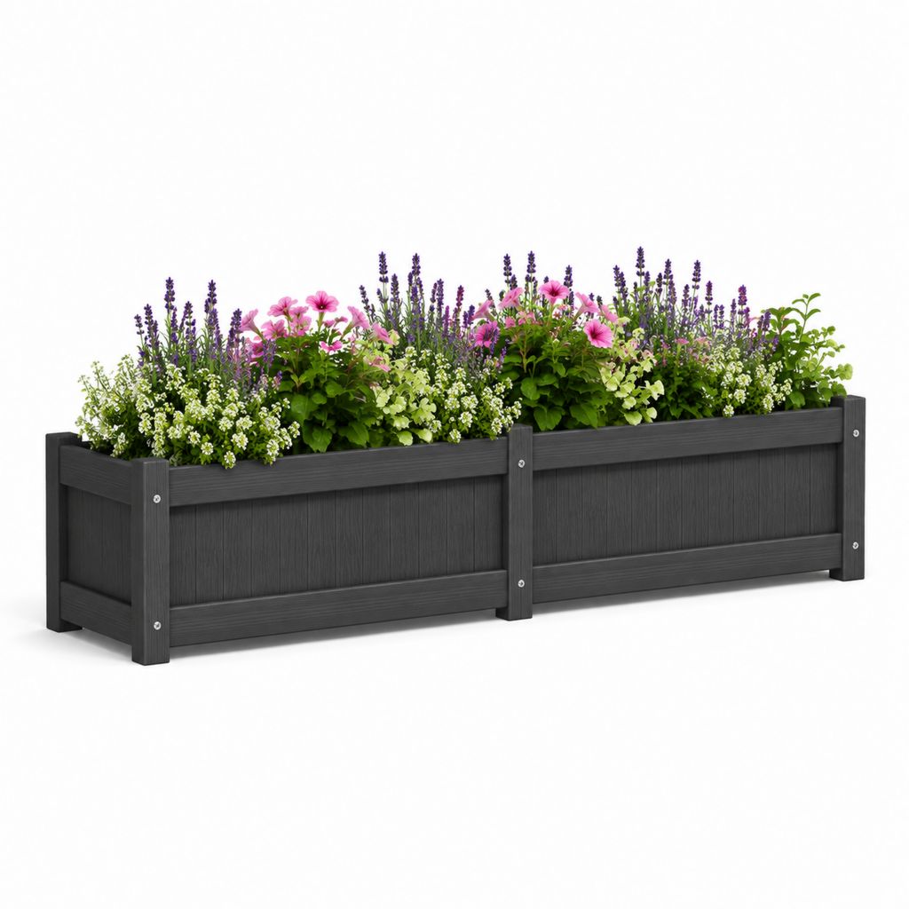 Fioriera da giardino rettangolare nera in polipropilene 120 x 40 x 40 cm