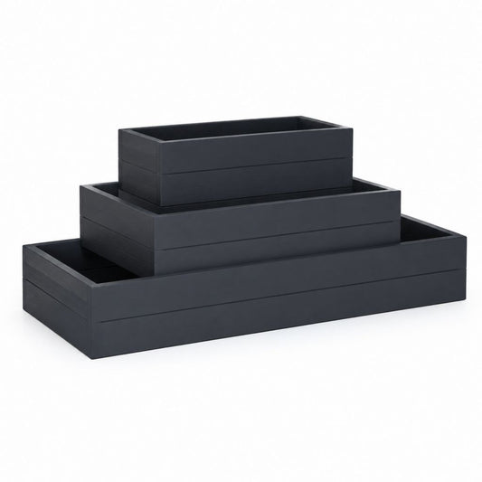 Set 3 fioriere rialzate rettangolari antracite in polipropilene 120 x 40 x 38 cm 80 x 40 x 38 cm 40 x 40 x 38 cm