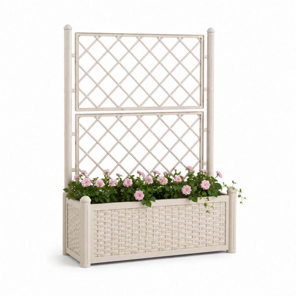 Fioriera con grigliato per rampicanti avorio in polipropilene rettangolare 80 x 40 x 140 cm